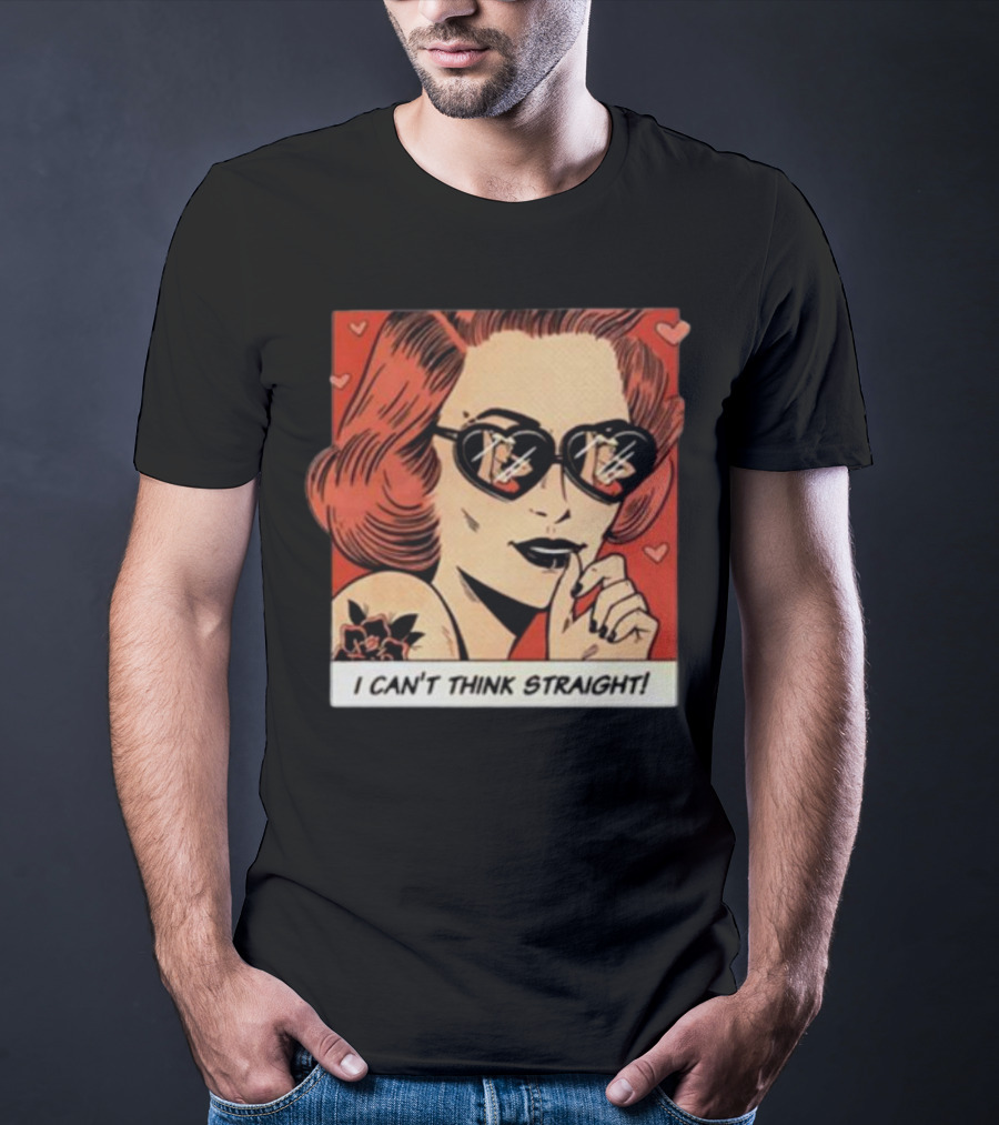 I Can't Think Straight Retro Comic Style Red Hearts Sunglasses Woman T-Shirt