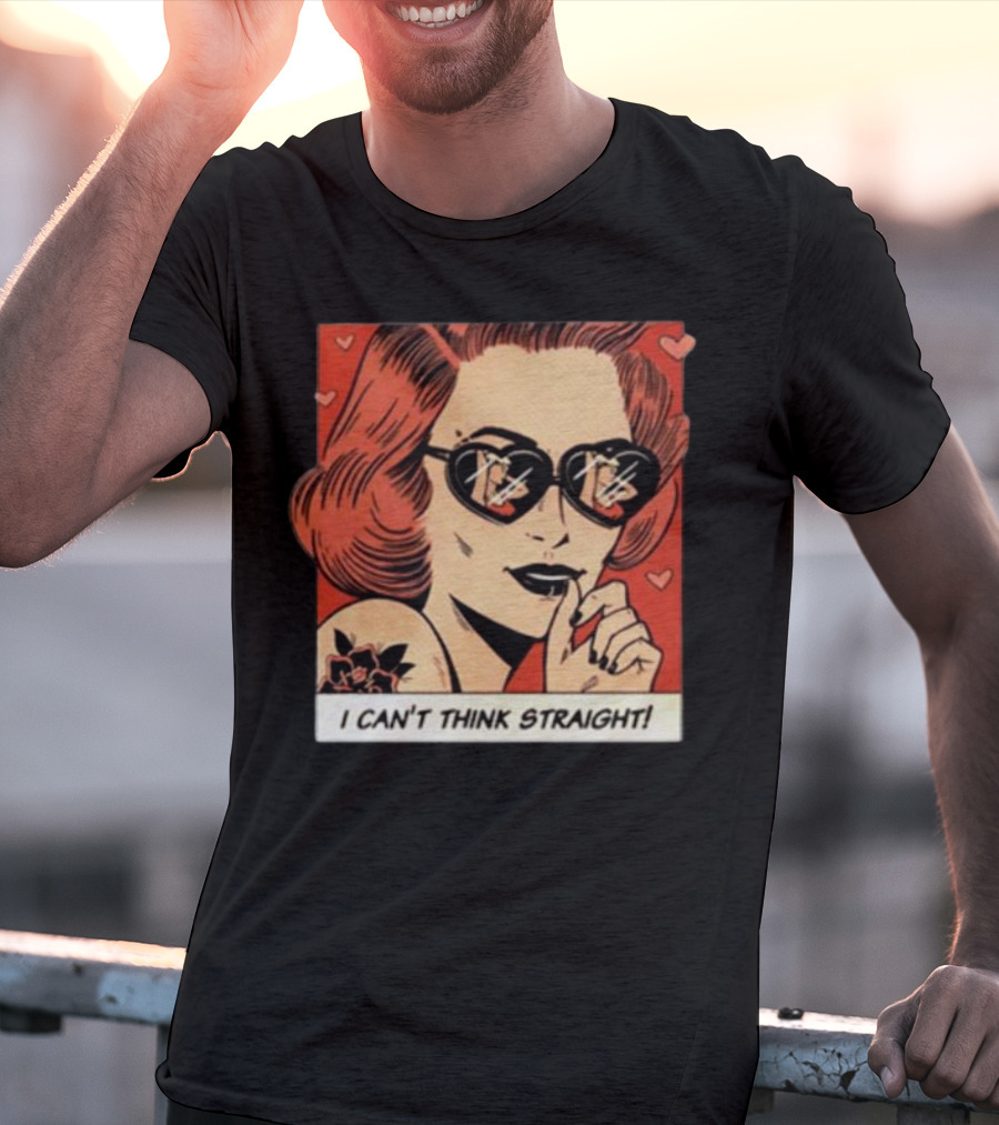 I Can't Think Straight Retro Comic Style Red Hearts Sunglasses Woman T-Shirt