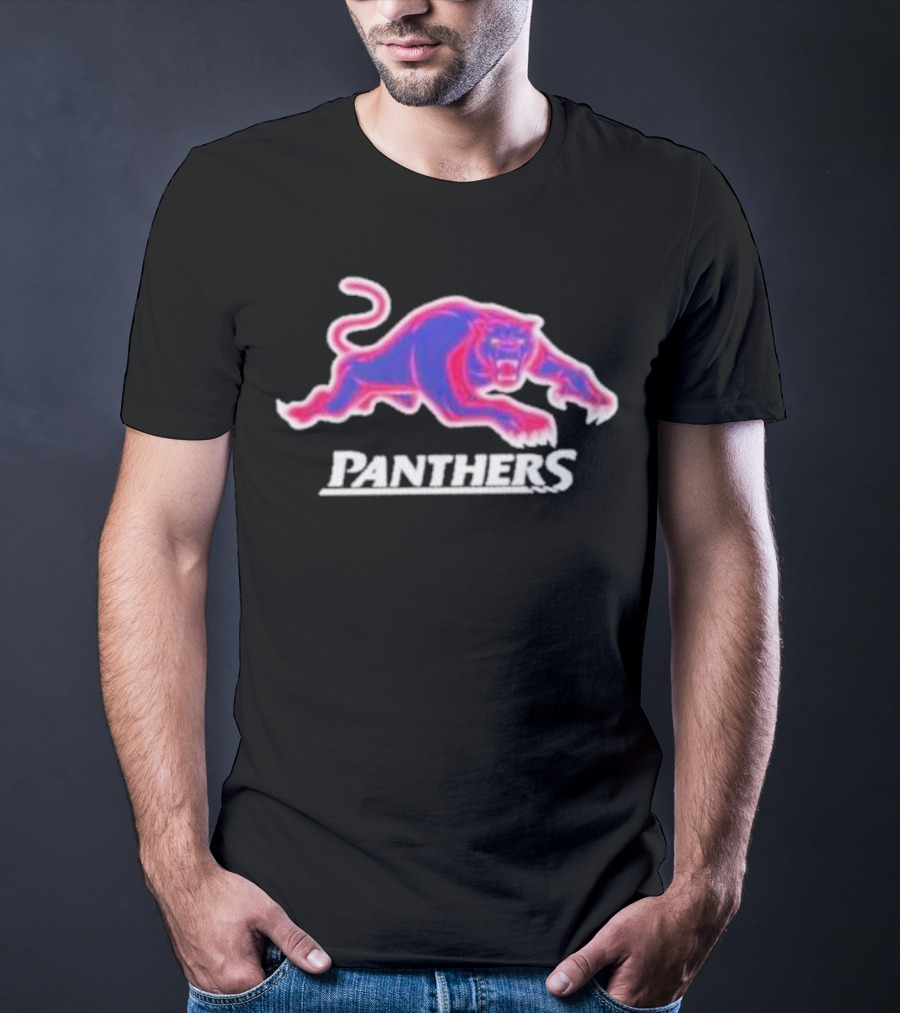 Penrith Panthers Retro Style Neon Pink Blue Panther T-Shirt