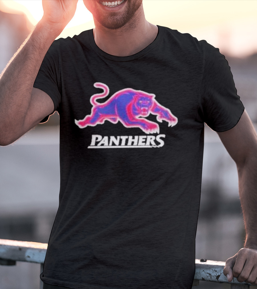 Penrith Panthers Retro Style Neon Pink Blue Panther T-Shirt