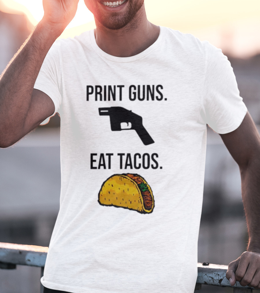 Print Guns Pistol Icon Eat Tacos Mexican Food T-Shirt