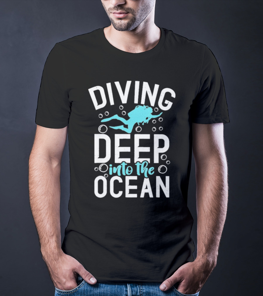 Diving Deep Into The Ocean With Diver Silhouette And Bubbles T-Shirt