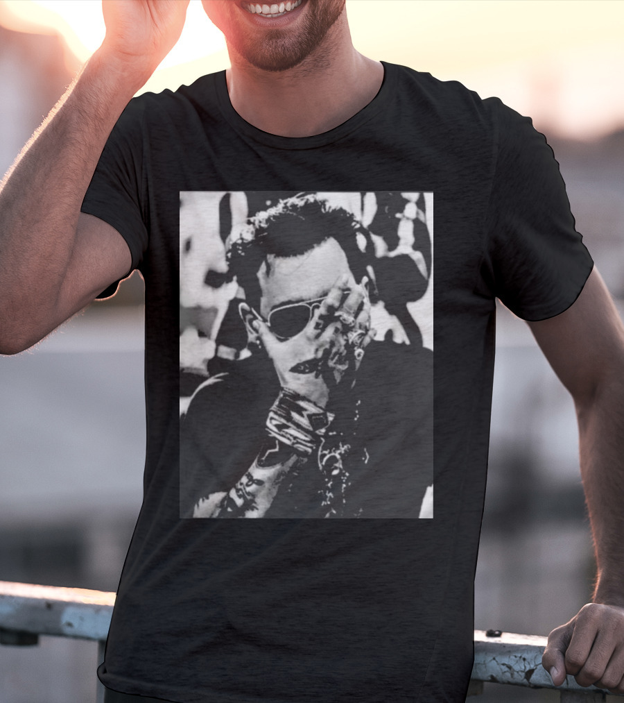 Johnny Depp Black And White Tattoo Style Photo T-Shirt