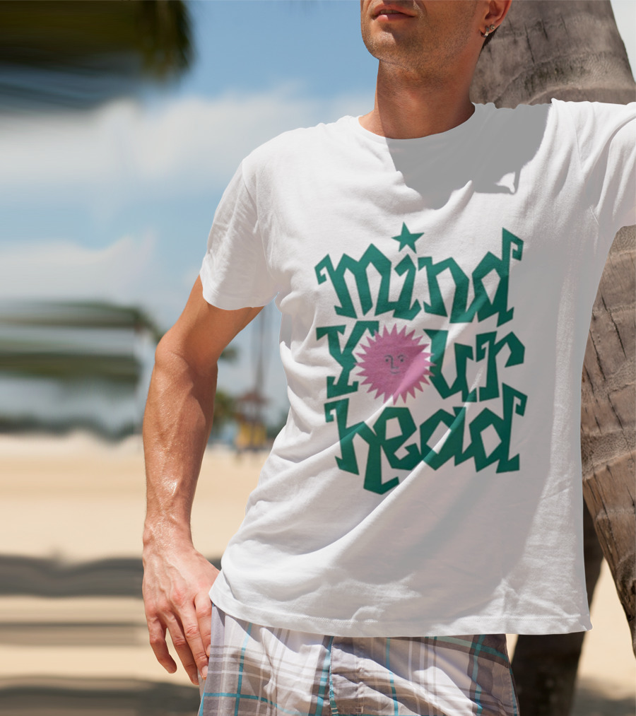 Mind Your Head Funky Text With Pink Smiling Sunburst T-Shirt