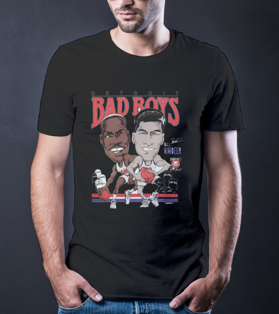 Detroit Bad Boys Rick Mahorn Bill Laimbeer Basketball Caricature T-Shirt
