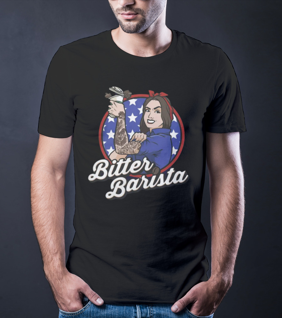Bitter Barista Tattoed Rosie Holding Coffee T-Shirt