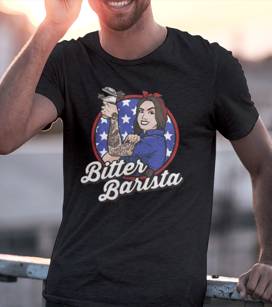 Bitter Barista Tattoed Rosie Holding Coffee T-Shirt