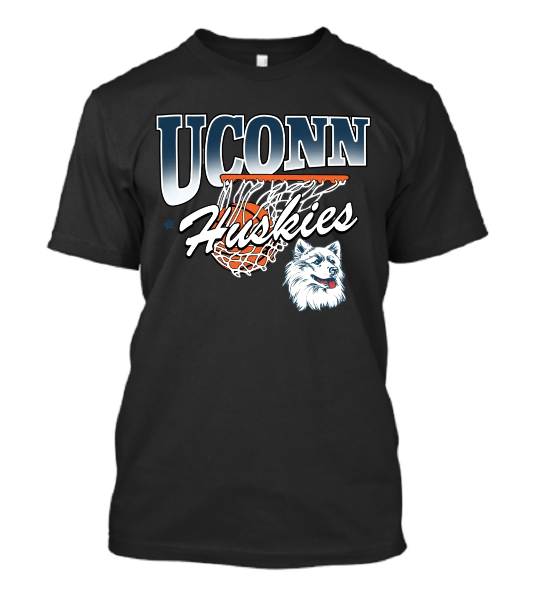 UConn Huskies Basketball Husky Mascot And Net T-Shirt