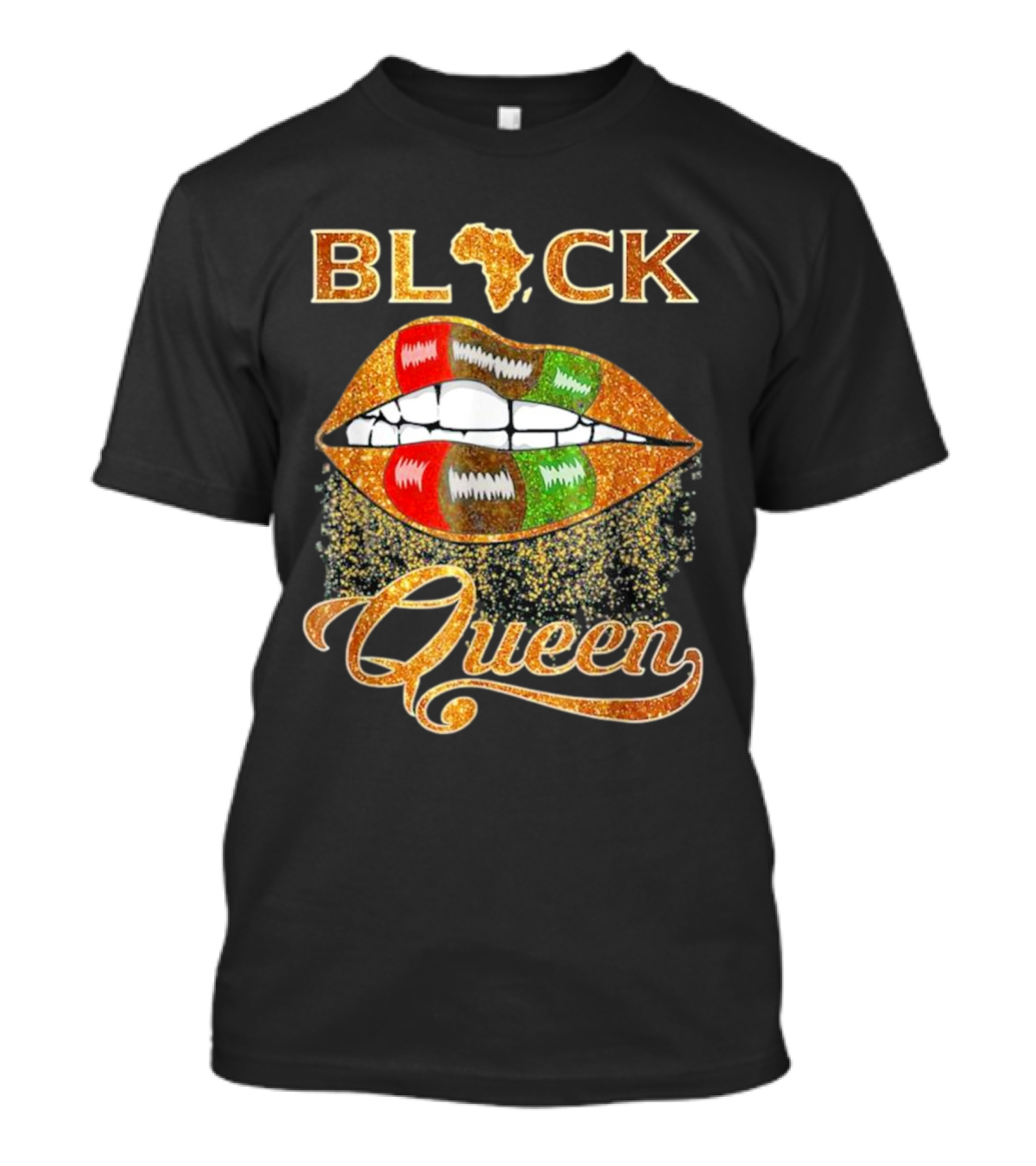 Black Queen Lips Red Green African Flag Africa T-Shirt