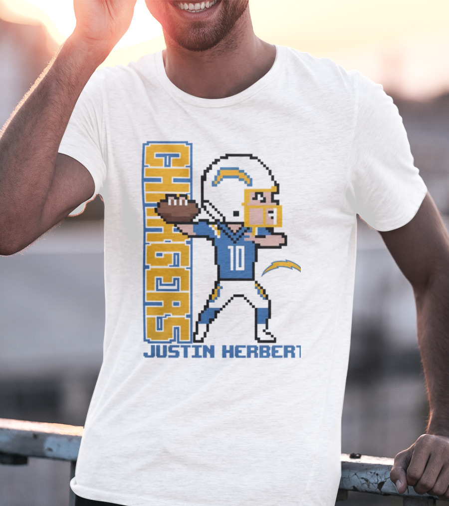 Justin Herbert Los Angeles Chargers Pixel Player 10 T-Shirt