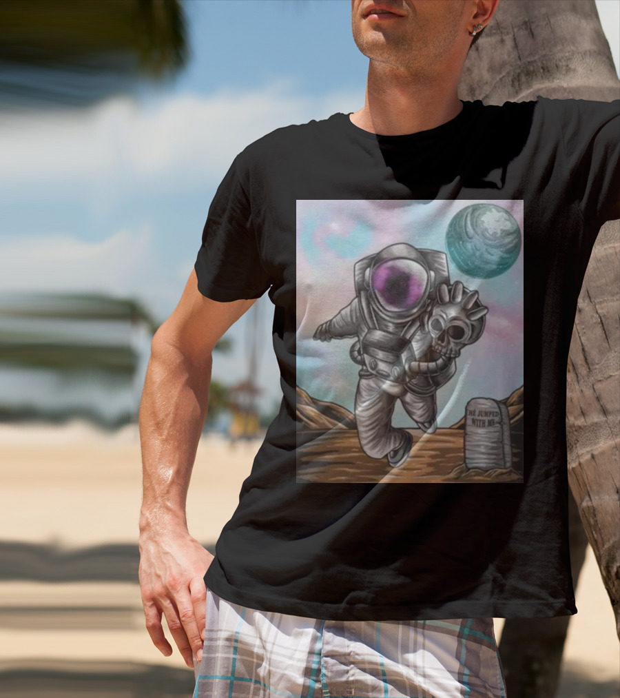 Slim Reaper Essential Youth Astronaut Skull Moon Tombstone He Jumped With Me T-Shirt