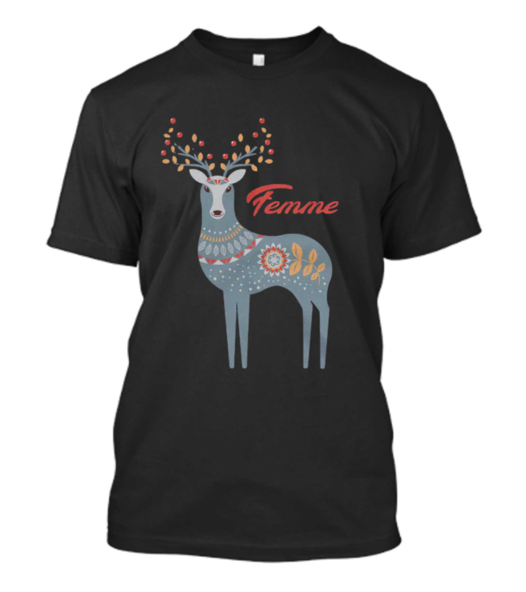 Femme Nordic Deer With Patterned Antlers T-Shirt