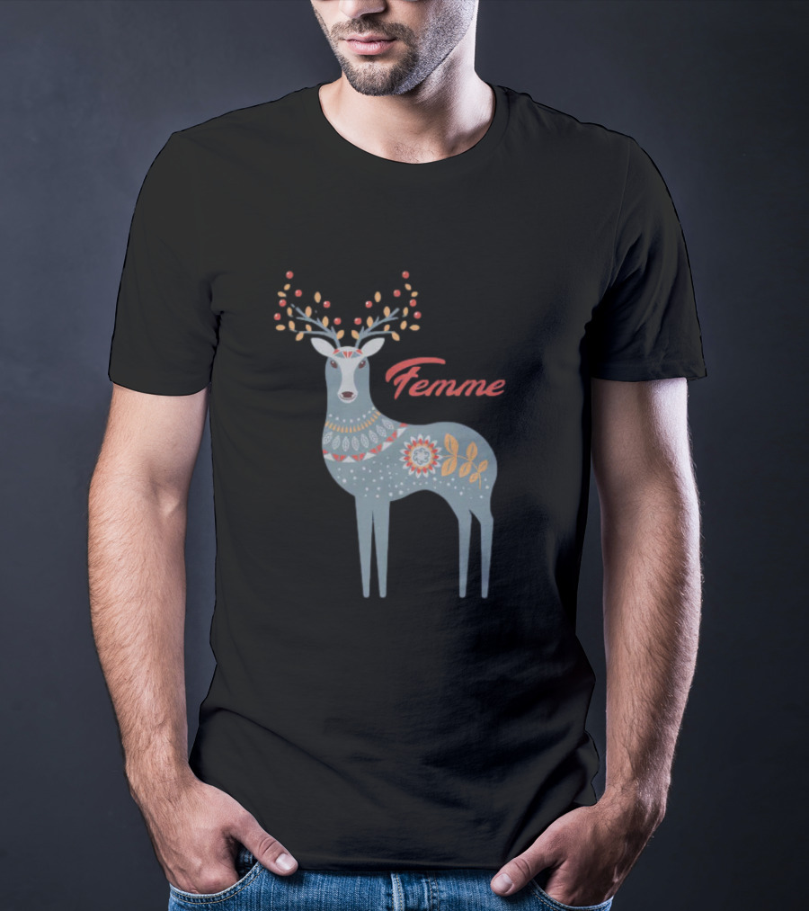 Femme Nordic Deer With Patterned Antlers T-Shirt