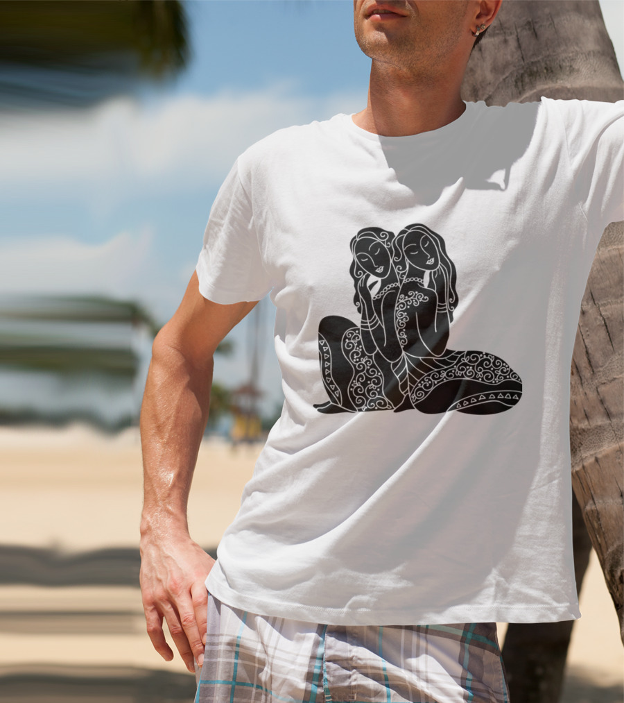 Gemini Zodiac Twins Sitting Embrace T-Shirt