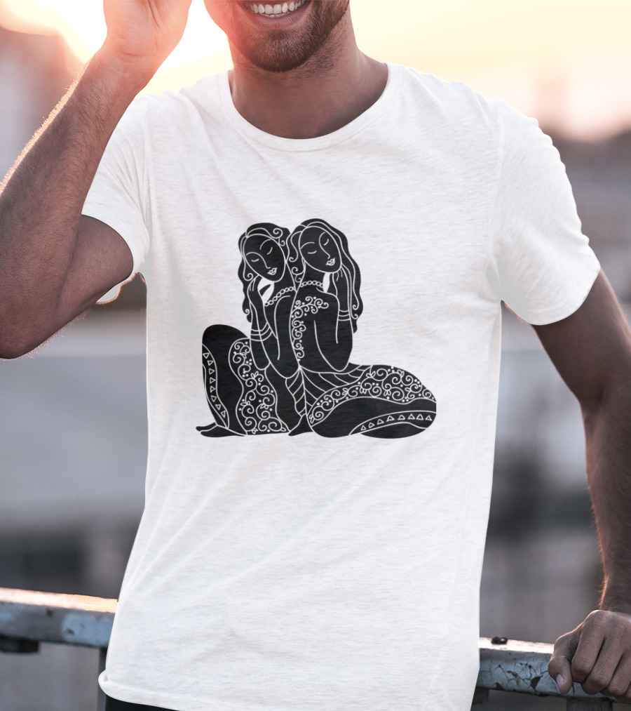 Gemini Zodiac Twins Sitting Embrace T-Shirt