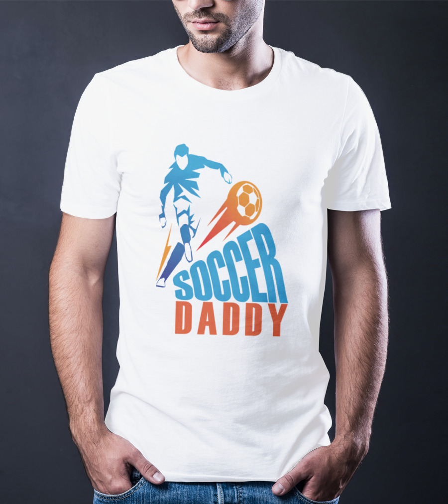 Soccer Daddy Blue Orange Football T-Shirt