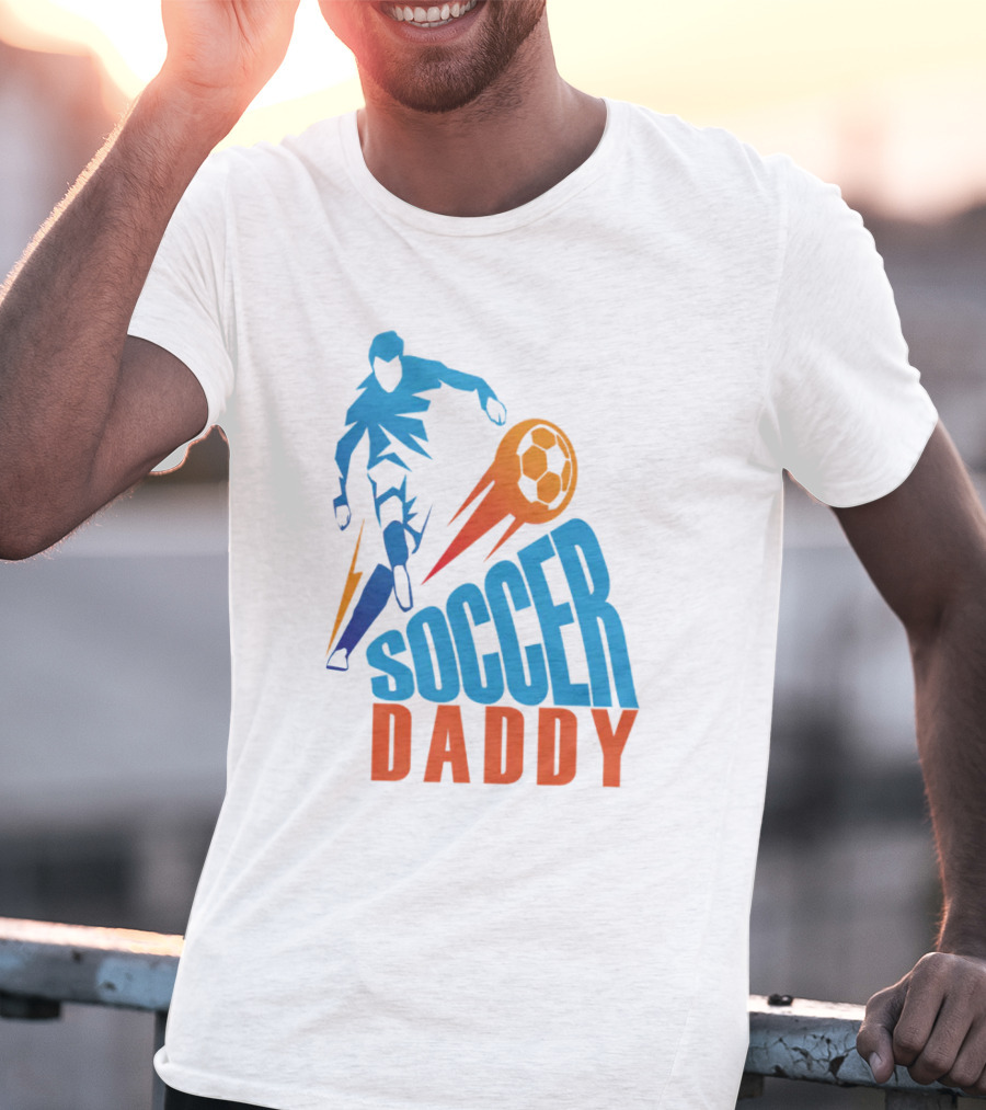 Soccer Daddy Blue Orange Football T-Shirt