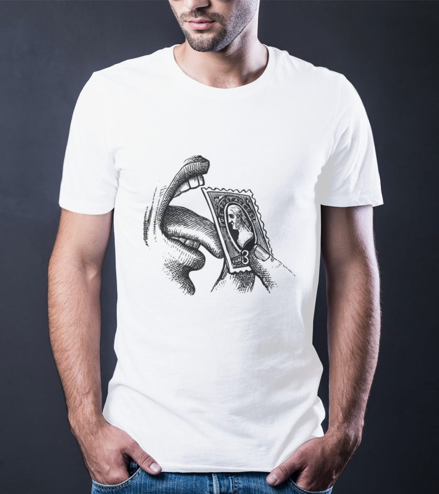 Tongue Licking Vintage Style Stamp T-Shirt