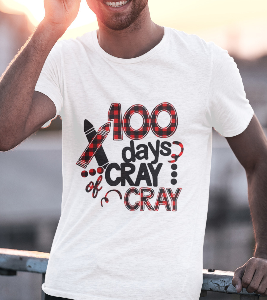 100 Days Cray Of Cray Red Plaid Crayons T-Shirt