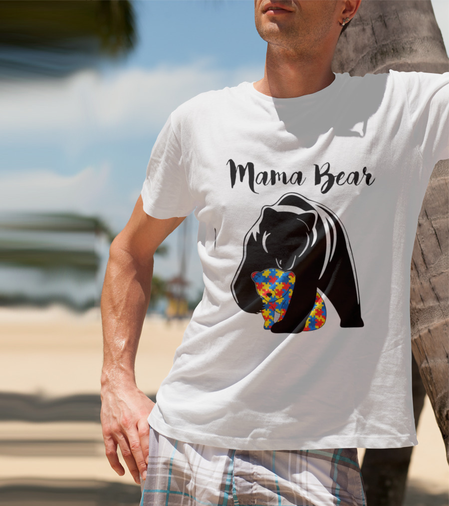Mama Bear Autism Puzzle Piece Hug T-Shirt