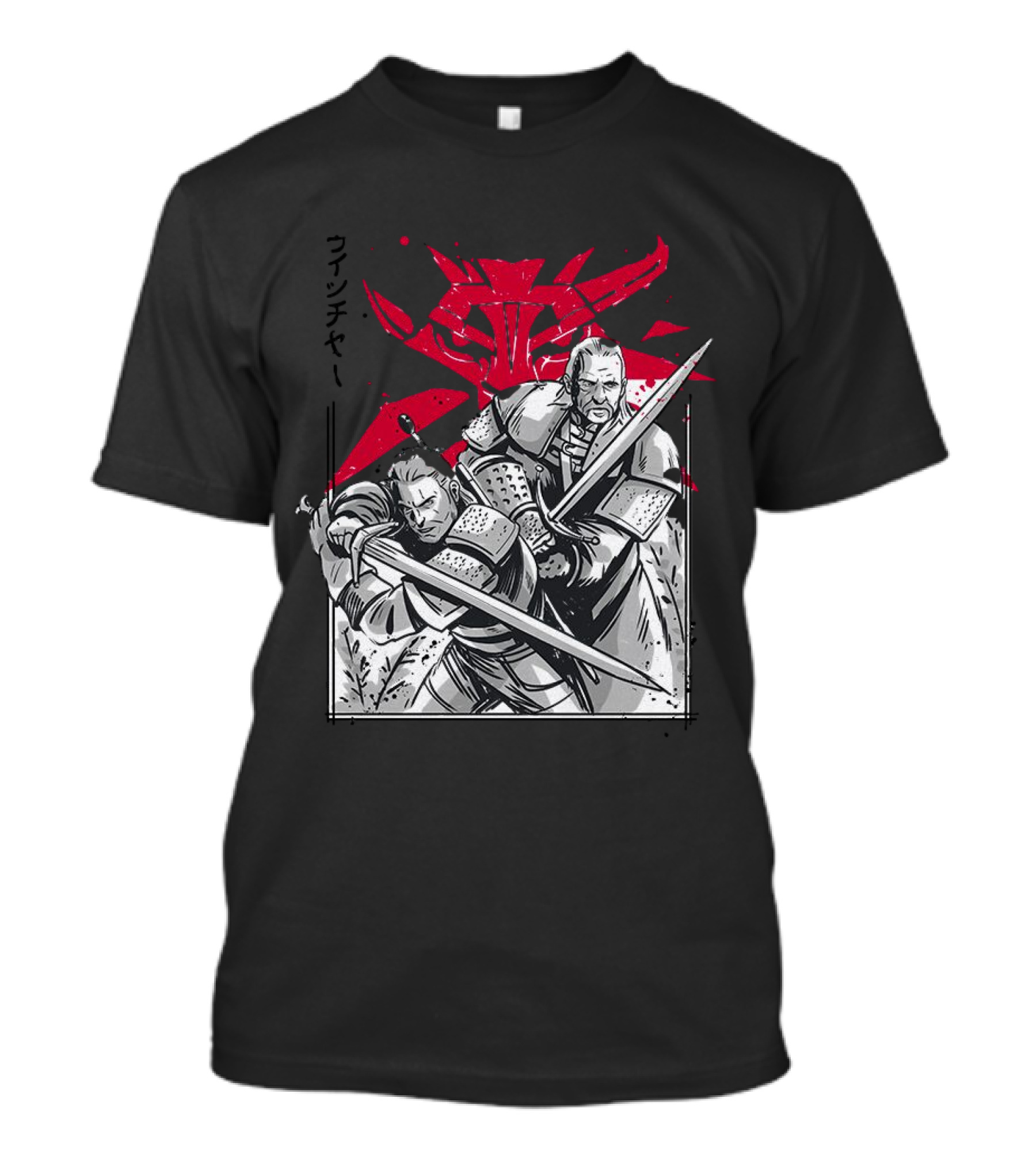 Wild Hunt Sensei Kanji Swordsmen Red T-Shirt