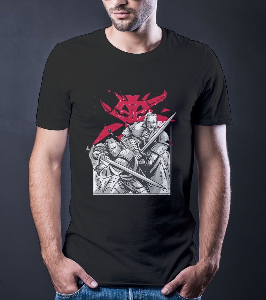 Wild Hunt Sensei Kanji Swordsmen Red T-Shirt