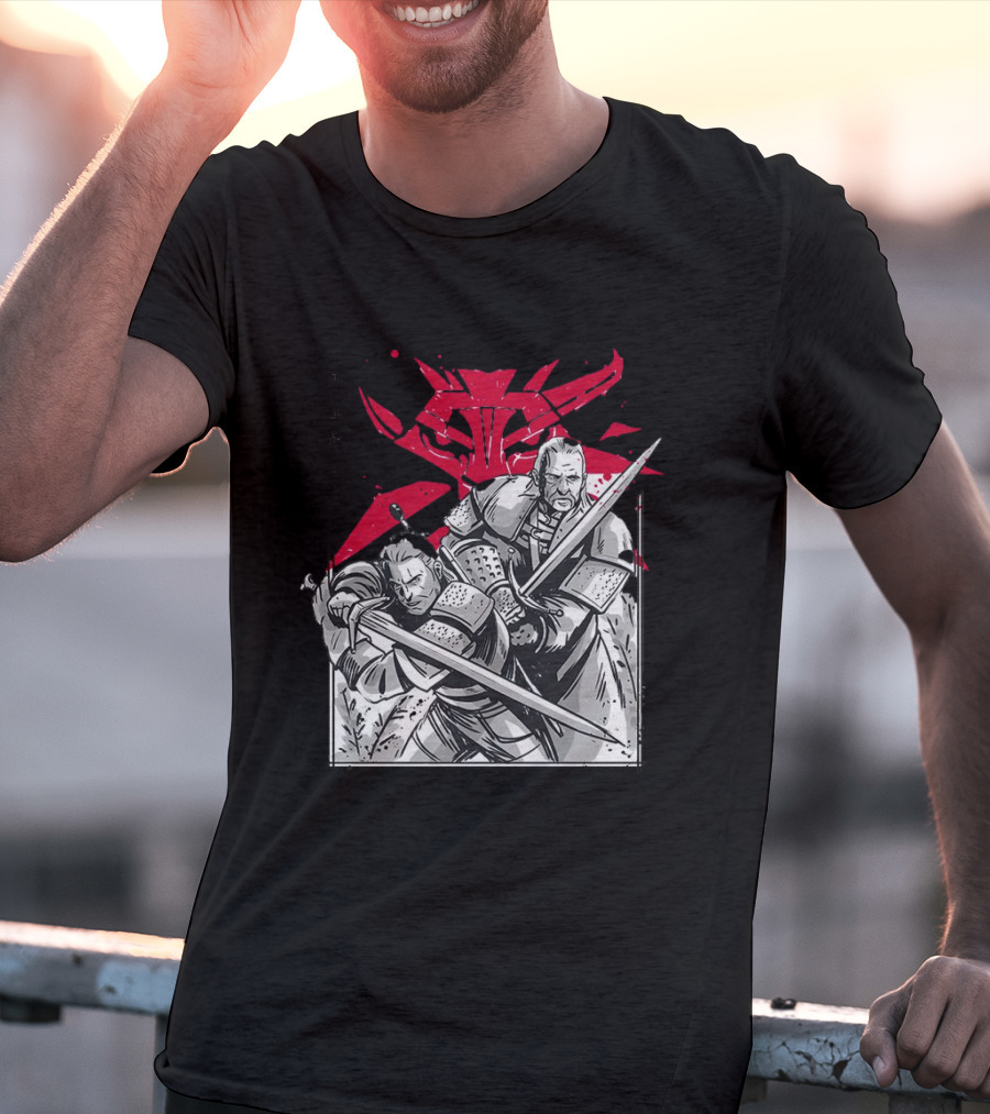 Wild Hunt Sensei Kanji Swordsmen Red T-Shirt