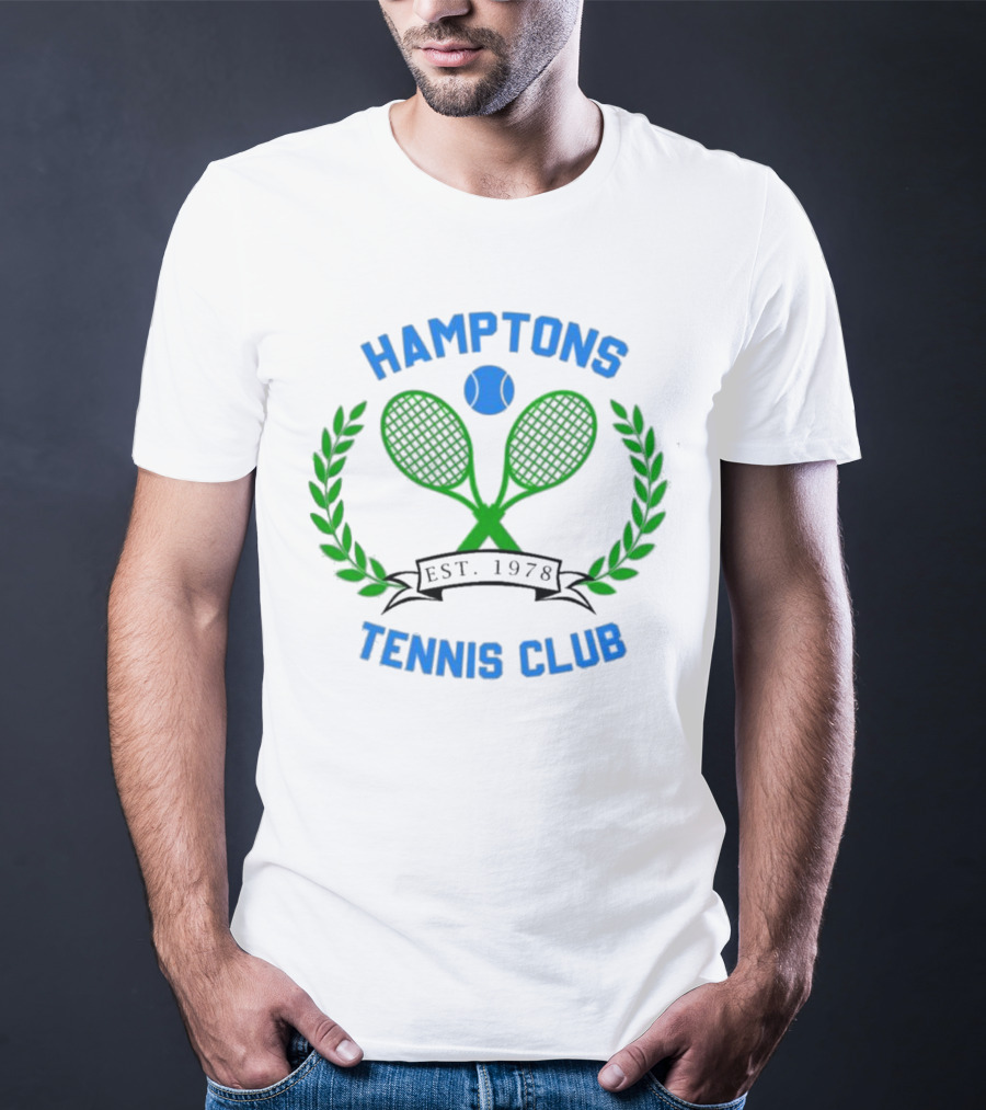 Hamptons Tennis Club Est. 1978 Green Rackets Blue Ball Laurel Wreath T-Shirt
