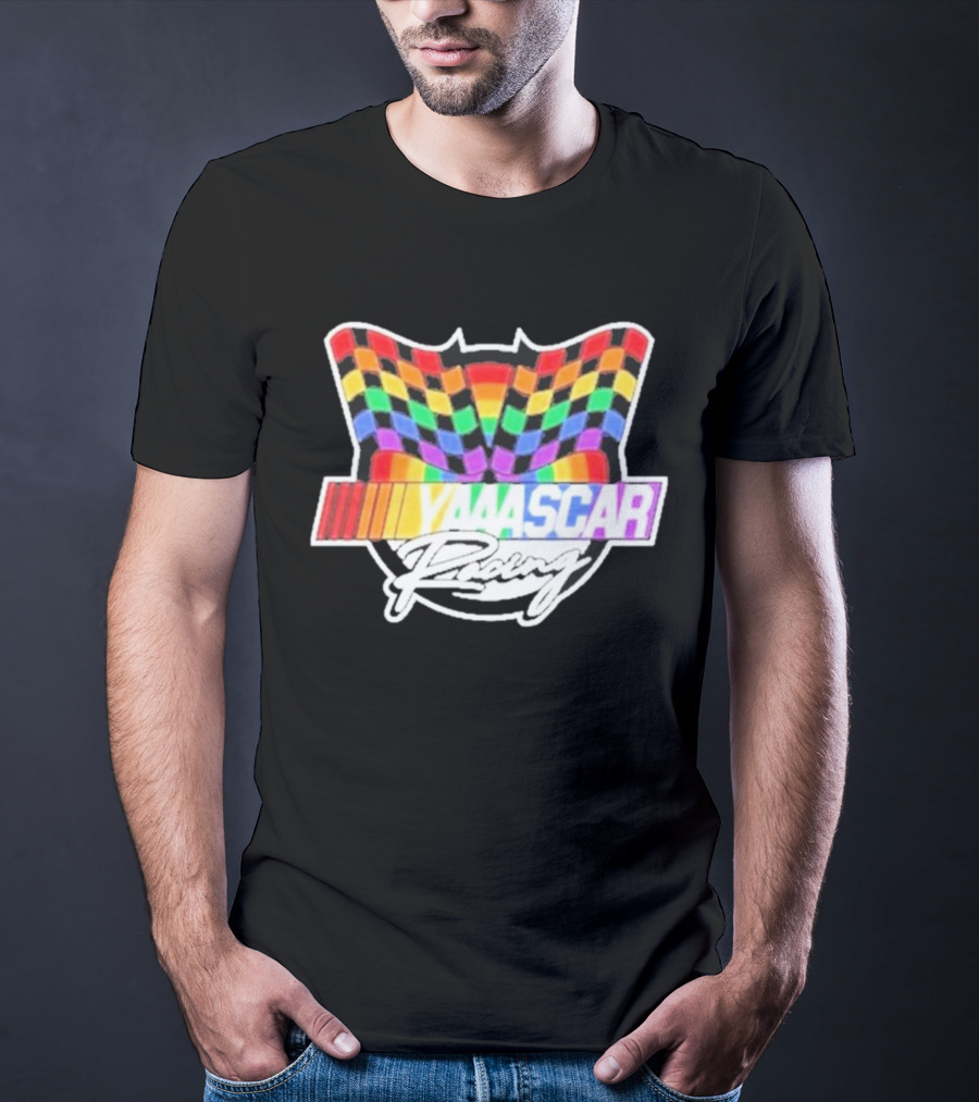 Yaascar Racing Rainbow Checkered Flag T-Shirt