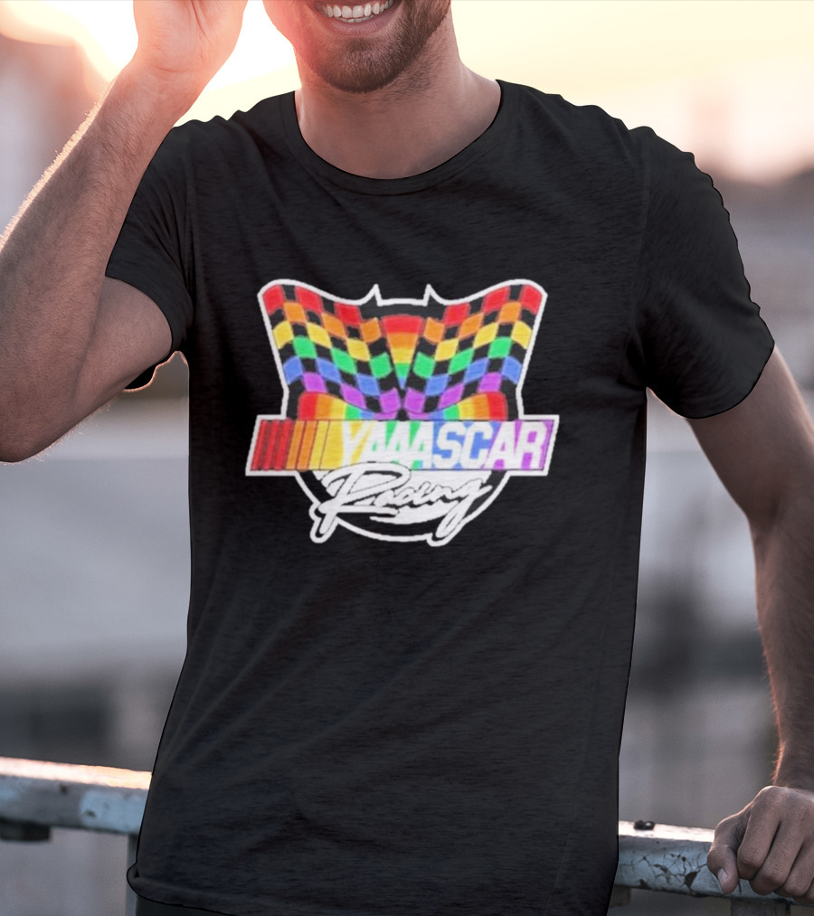 Yaascar Racing Rainbow Checkered Flag T-Shirt