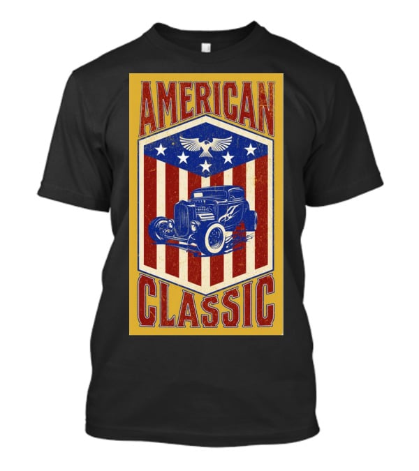 AMERICAN CLASSIC Hot Rod Eagle Stripes Stars Vintage Retro T-Shirt