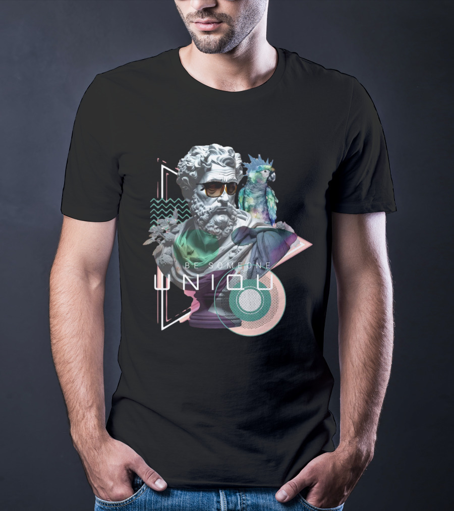 Be Someone Unique Statue With Sunglasses And Colorful Parrot T-Shirt