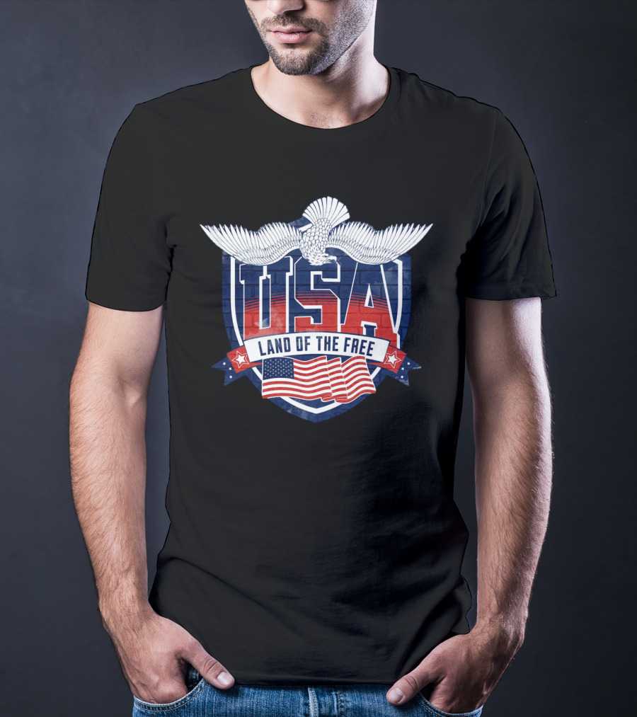 USA Land Of The Free Patriotic Eagle And Flag Emblem T-Shirt