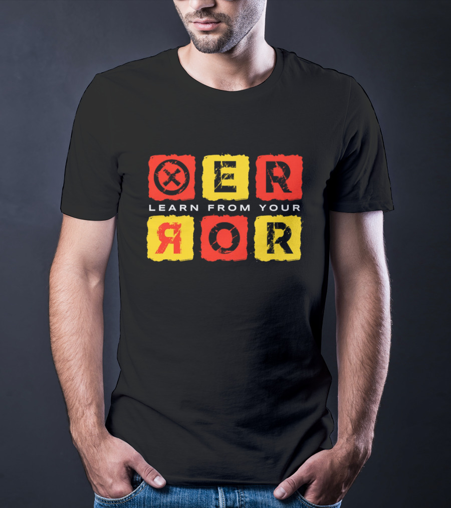 Learn From Your Error Red Yellow Grunge Typography Blocks T-Shirt