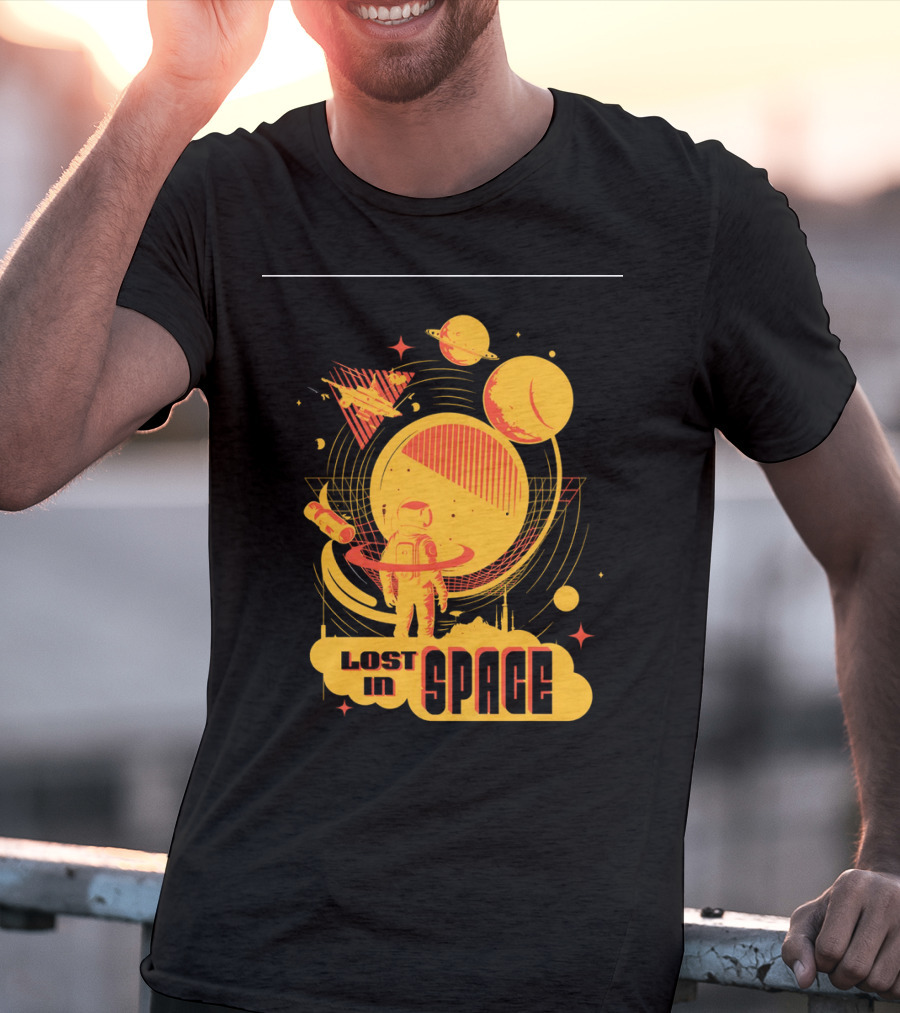 Lost In Space Astronaut With Planets And Rockets Retro T-Shirt