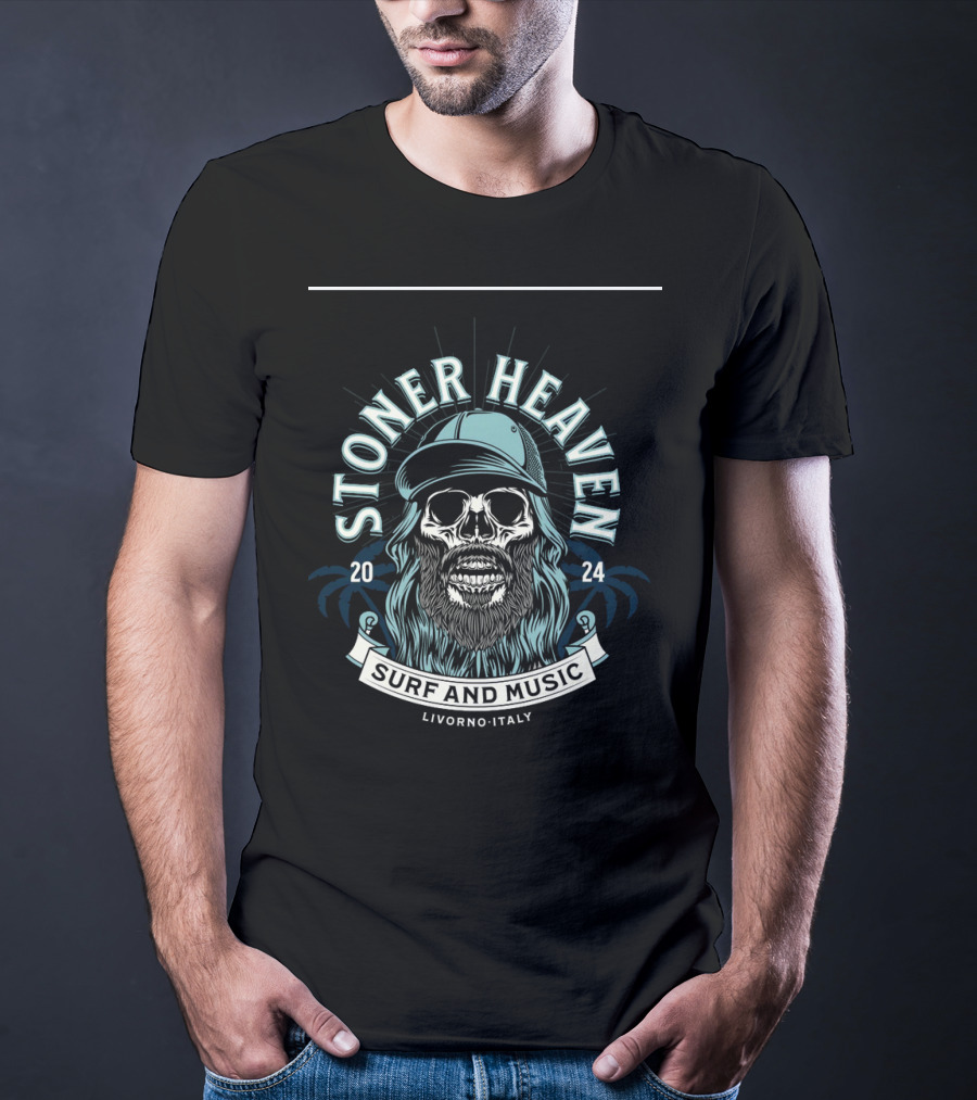 Stoner Heaven Surf And Music Skull With Cap Livorno Italy T-Shirt