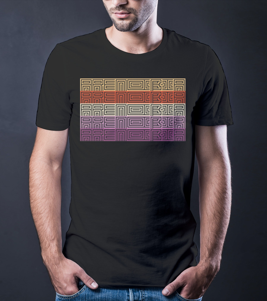 Arencibia Retro Geometric Pattern Text T-Shirt