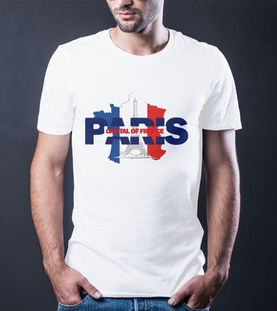 Paris Capital Of France Eiffel Tower Flag Map T-Shirt