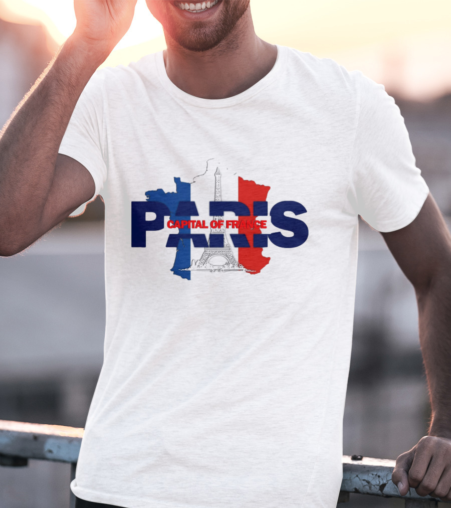 Paris Capital Of France Eiffel Tower Flag Map T-Shirt