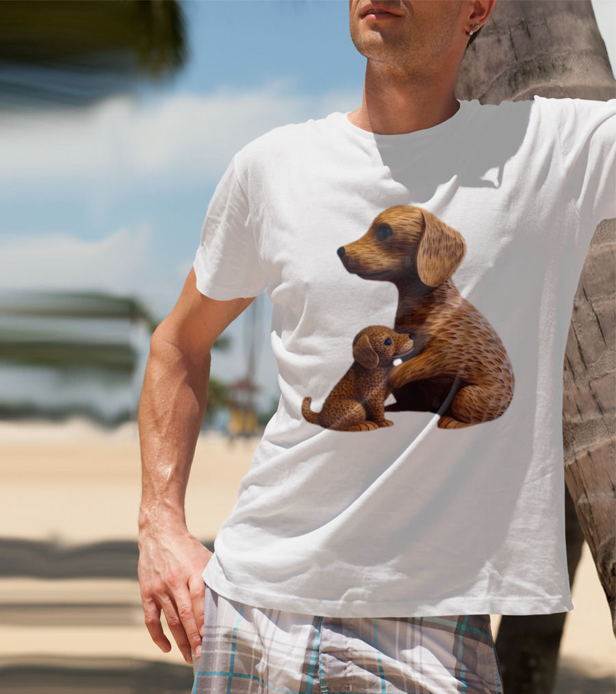 Dog Carvings Parent And Puppy Figurines T-Shirt
