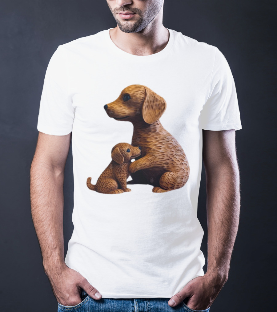 Dog Carvings Parent And Puppy Figurines T-Shirt