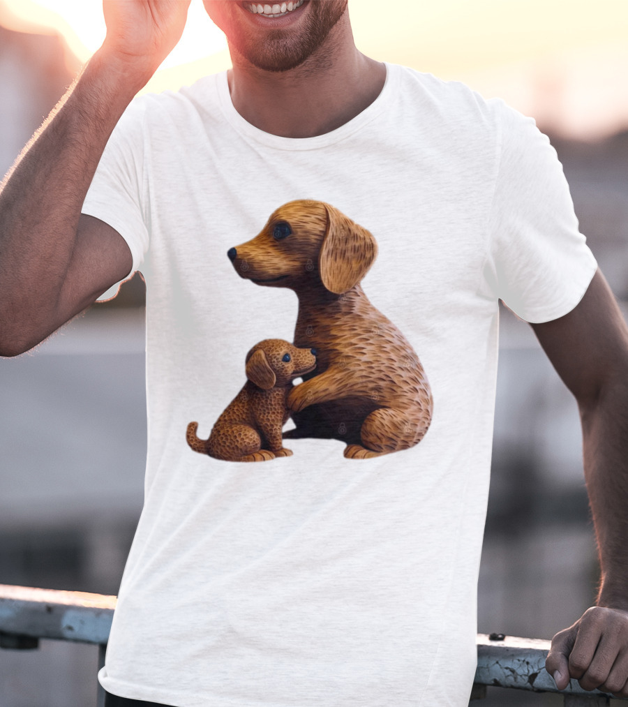 Dog Carvings Parent And Puppy Figurines T-Shirt