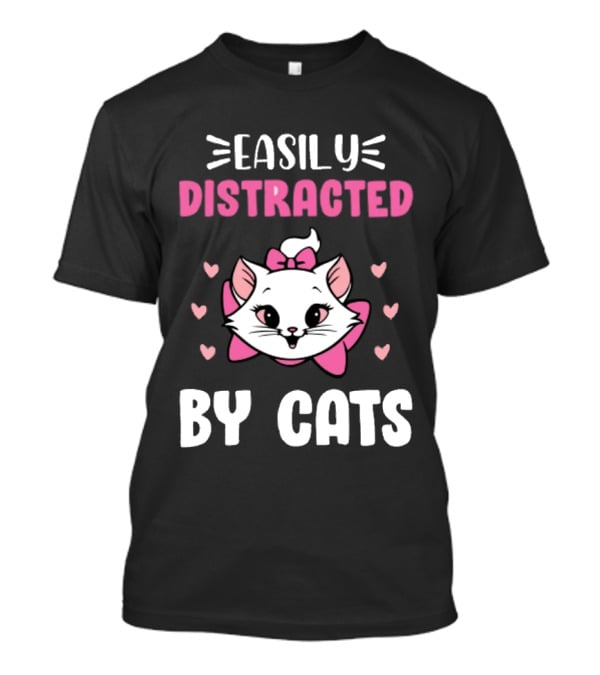 Easily Distracted By Cats Cute Kitten With Pink Bow And Hearts T-Shirt