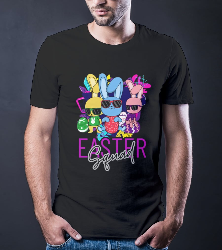 Easter Squad Cool Bunny Trio Retro Vibe T-Shirt