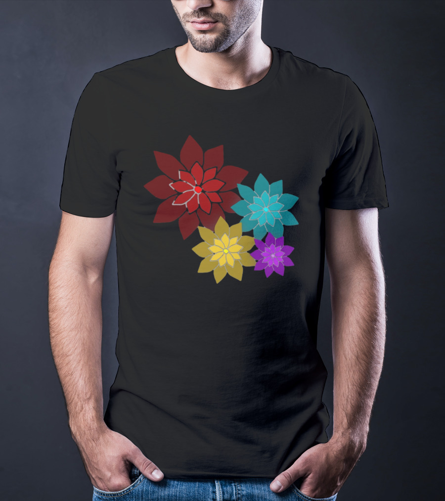 Pattern Of Flowers In Red, Blue, Yellow, Purple T-Shirt