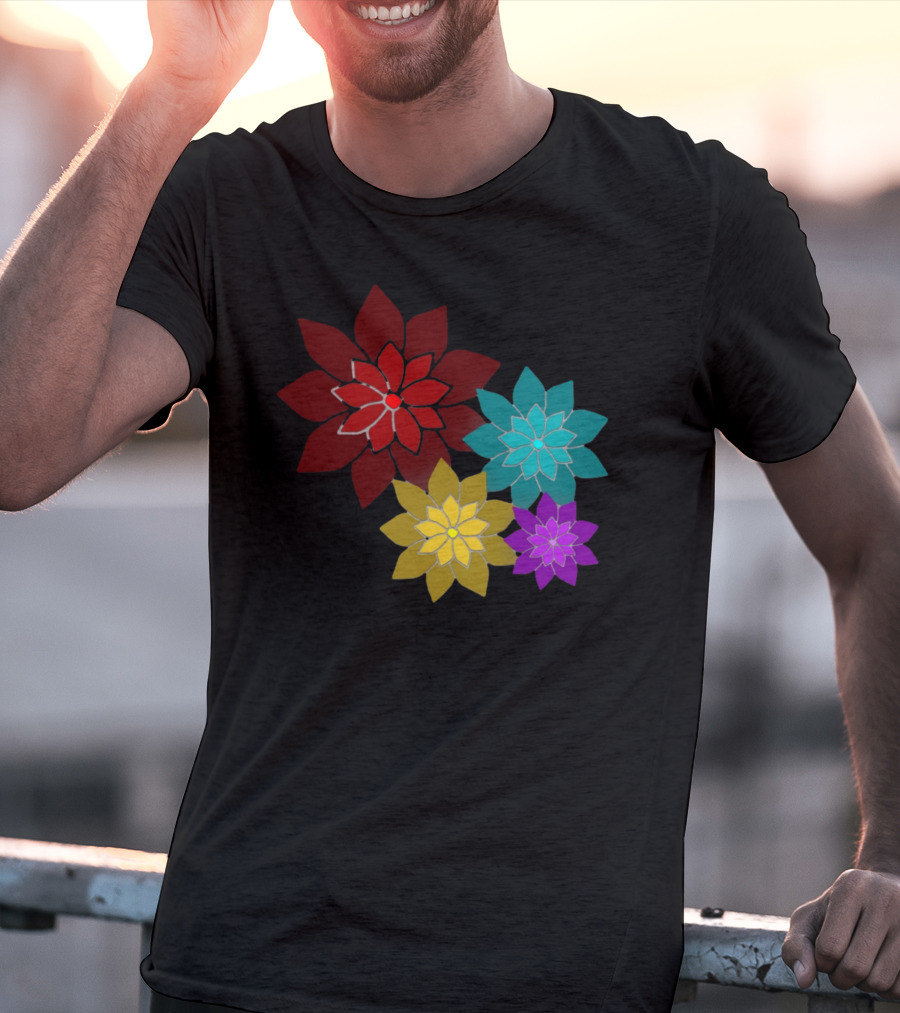 Pattern Of Flowers In Red, Blue, Yellow, Purple T-Shirt