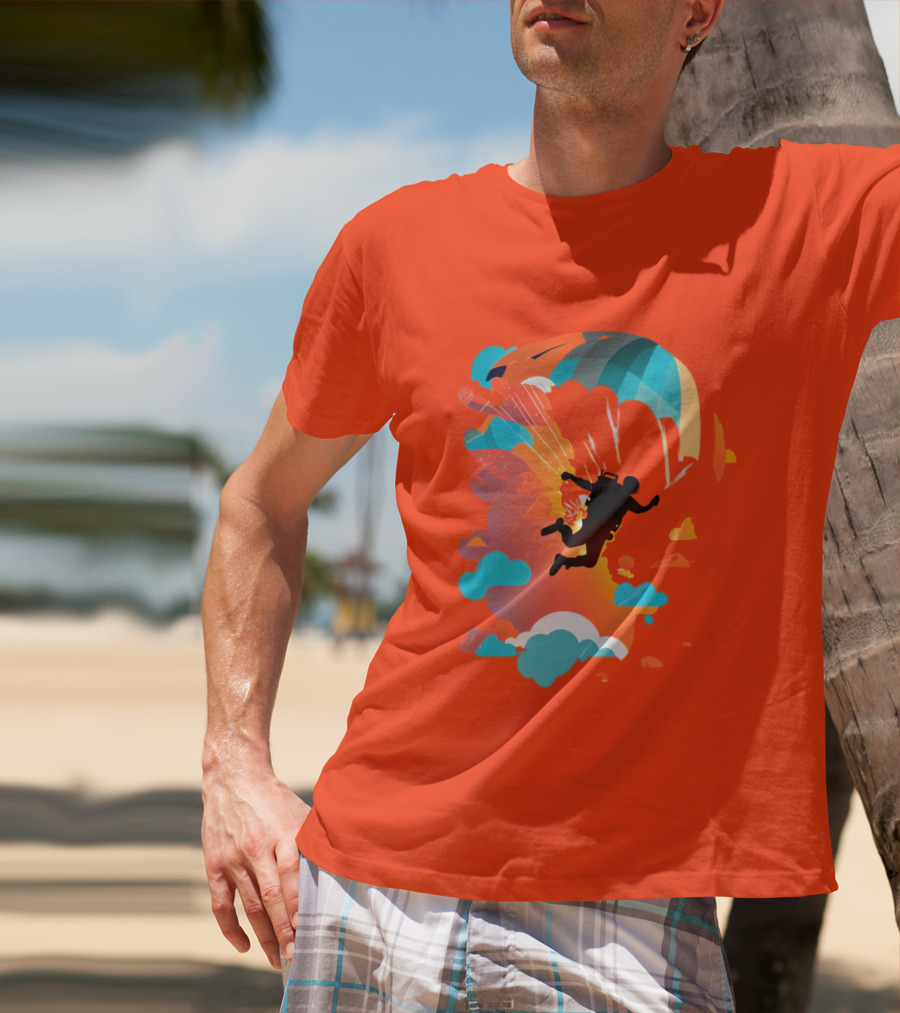 Skydiver Silhouette With Colorful Parachute And Clouds T-Shirt