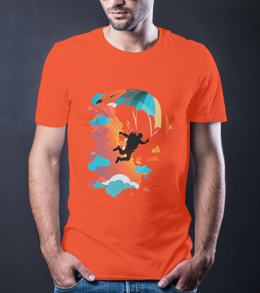 Skydiver Silhouette With Colorful Parachute And Clouds T-Shirt