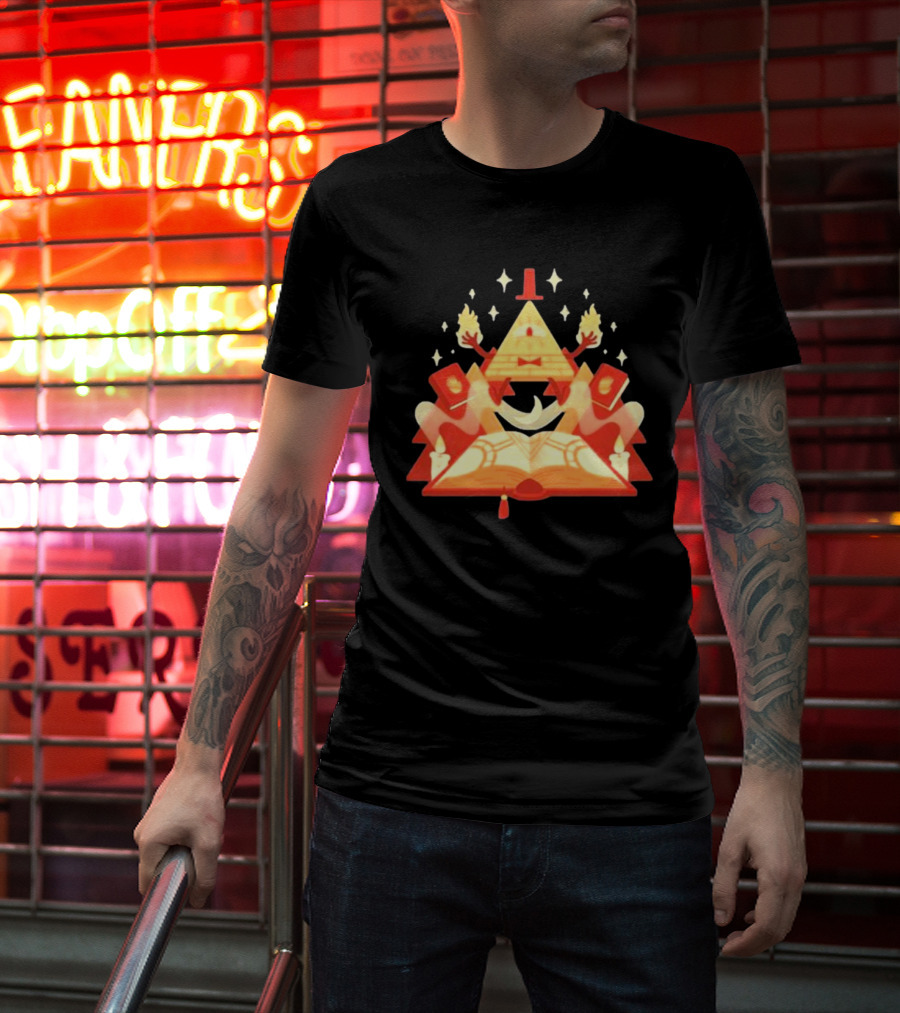 Bill Cipher Reding Book Gravity Falls Mystical Pyramid T-Shirt