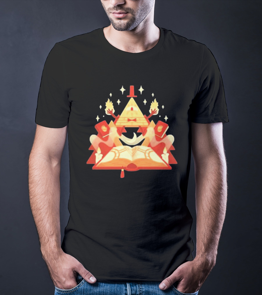 Bill Cipher Reding Book Gravity Falls Mystical Pyramid T-Shirt